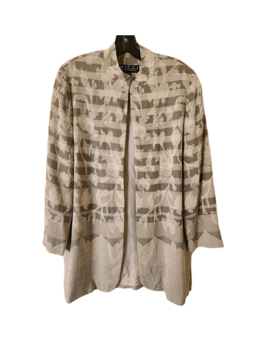 80s Bicci By Florine Wachter Floral Jacquard Open Front Jacket Blazer Sz 8 USA